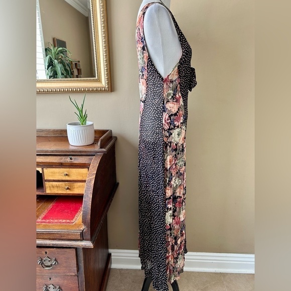 Vintage 80s Boho Floral Chiffon Wide Leg Jumpsuit Sleeveless Deep V Front Size S - Picture 4 of 11
